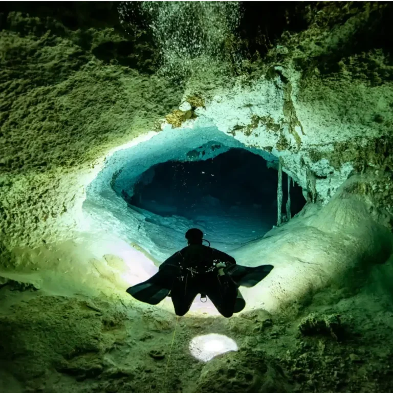 Diver in a Riviera Maya cenote cavern